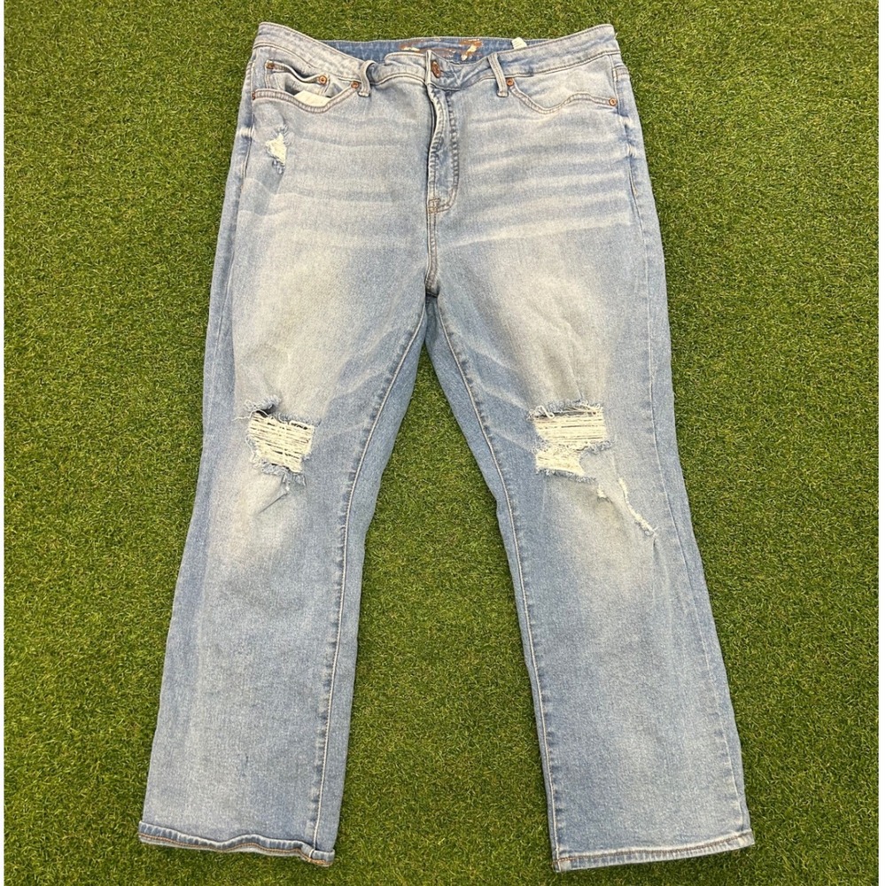 Seven7 Womens High Rise Straight Leg Distressed Ripped Light Wash Jeans Size 16